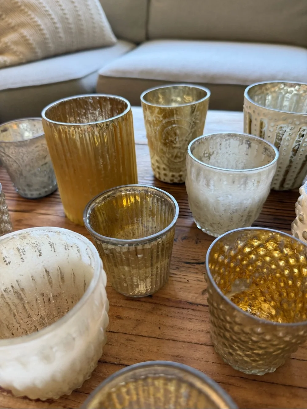 Pottery Barn Assorted Gold and Silver Mercury Glass Votive Holders